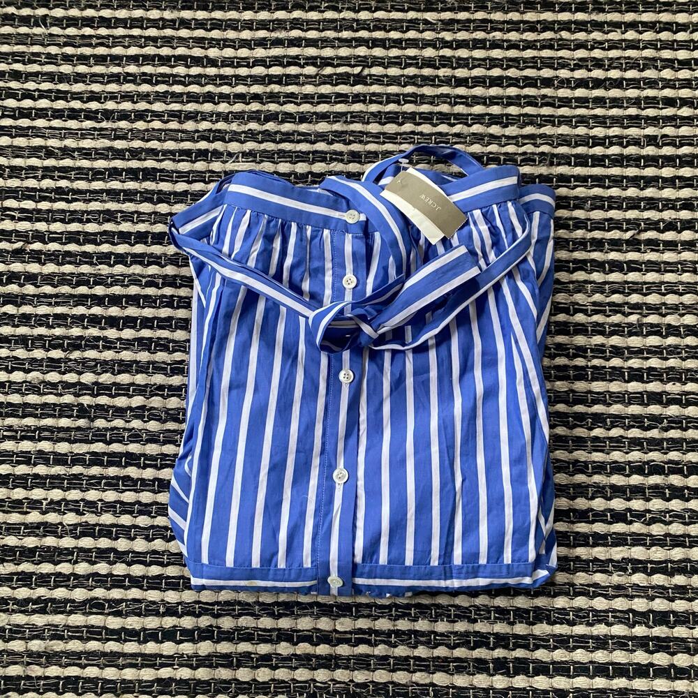 🌿J. Crew Womens Blue White Striped Midi Tie Waist Button Front Skirt 14